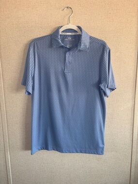 Rorie Whelan Blue Geometric Polo Shirt Small Performance Golf Casual Preppy